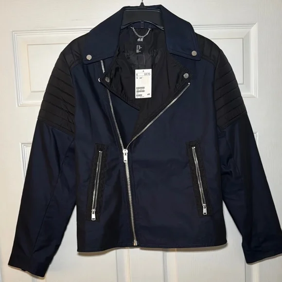H&M Blue Lightweight Moto Jacket with Asymmetrical Zipper - Picture 3 of 8